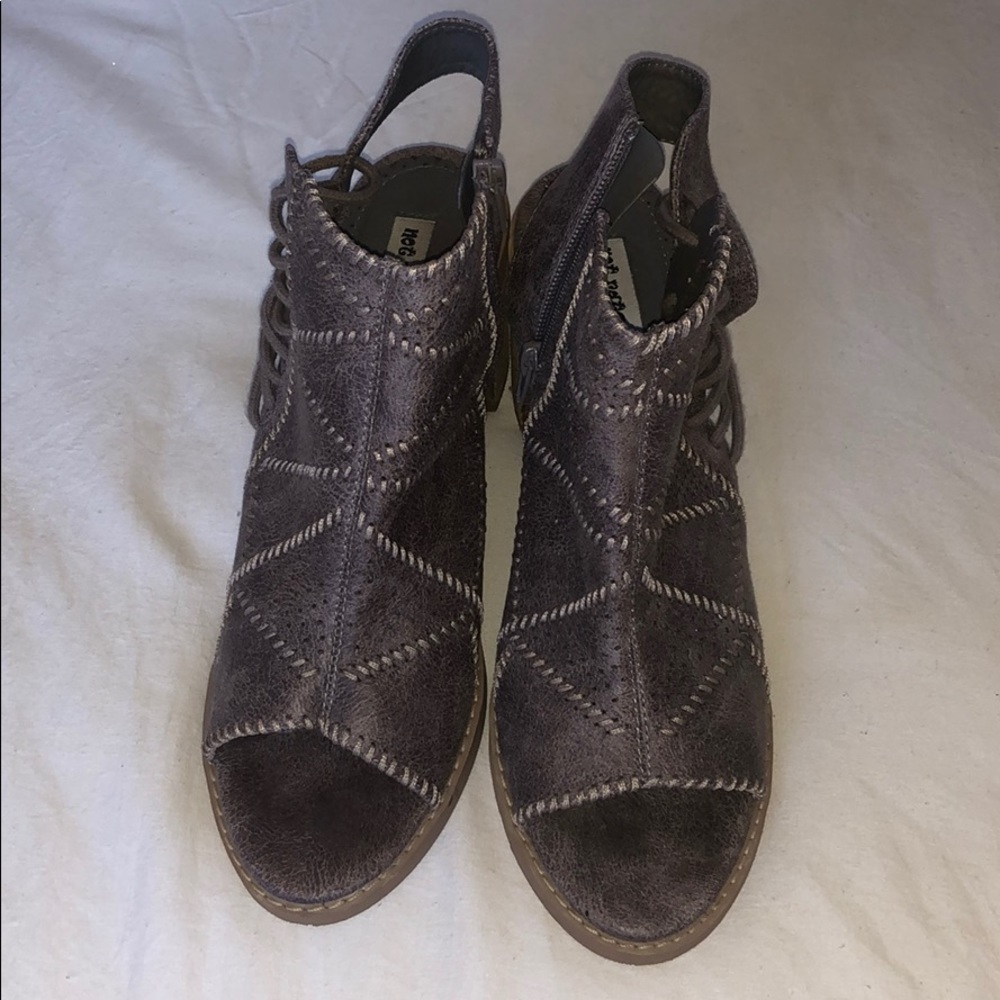 Not rated, peep toe booties.